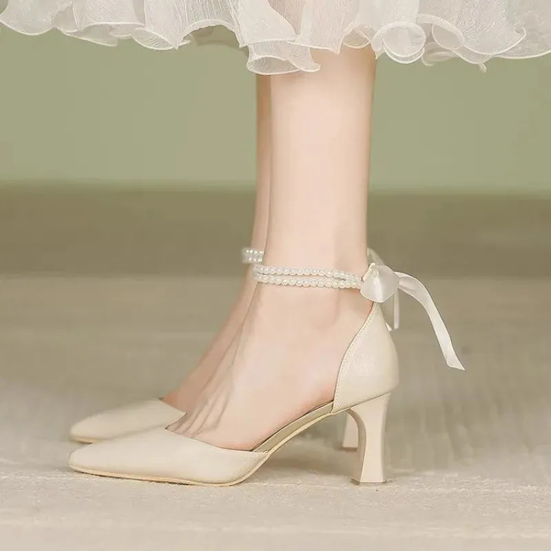 VougeVamp Luxury Pearl Rhinestone Wedding Shoes – Pointed Toe High Heels for Brides, Parties & Special Occasions