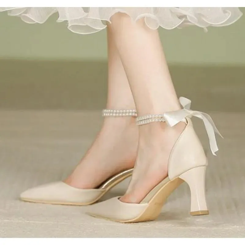 VougeVamp Luxury Pearl Rhinestone Wedding Shoes – Pointed Toe High Heels for Brides, Parties & Special Occasions