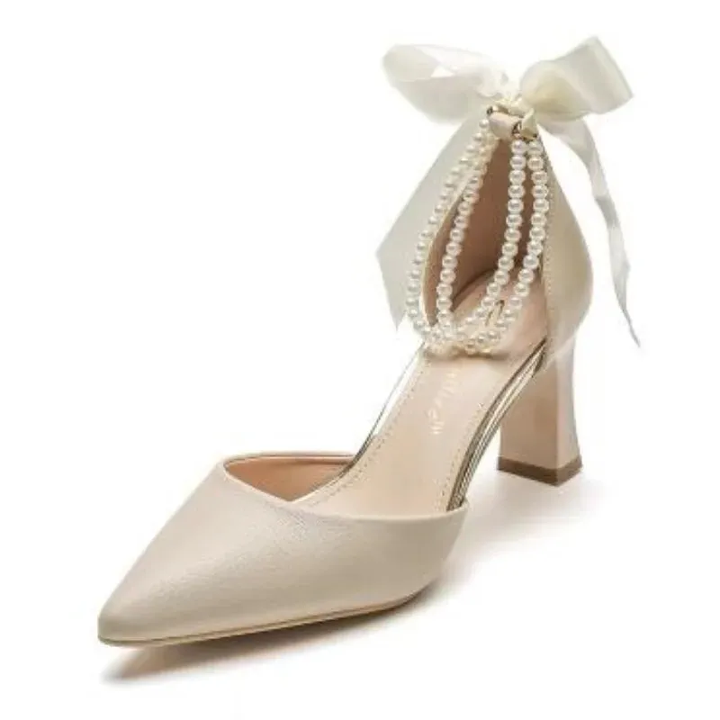 VougeVamp Luxury Pearl Rhinestone Wedding Shoes – Pointed Toe High Heels for Brides, Parties & Special Occasions