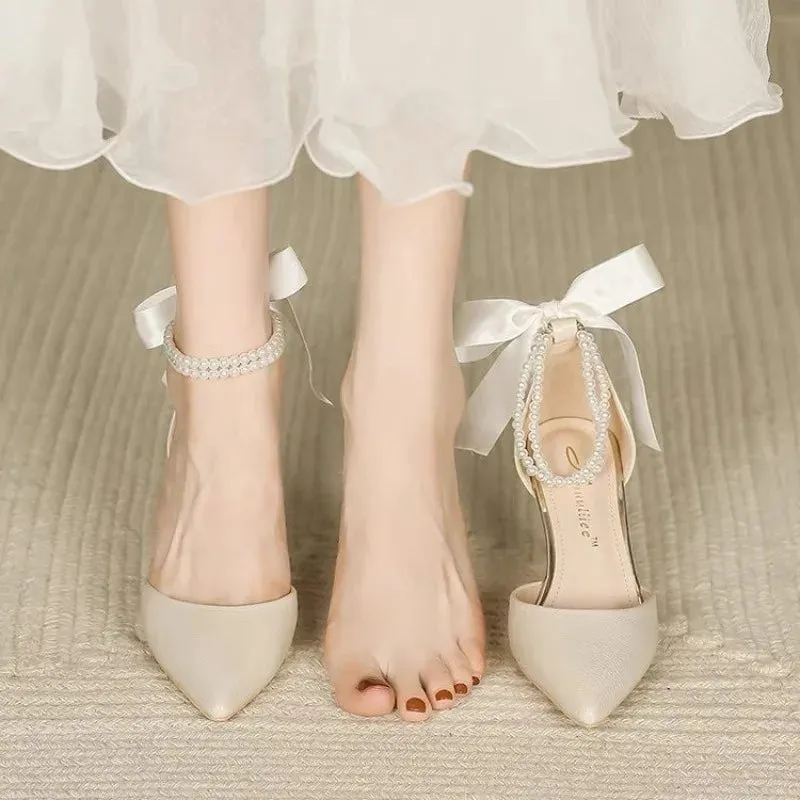 VougeVamp Luxury Pearl Rhinestone Wedding Shoes – Pointed Toe High Heels for Brides, Parties & Special Occasions