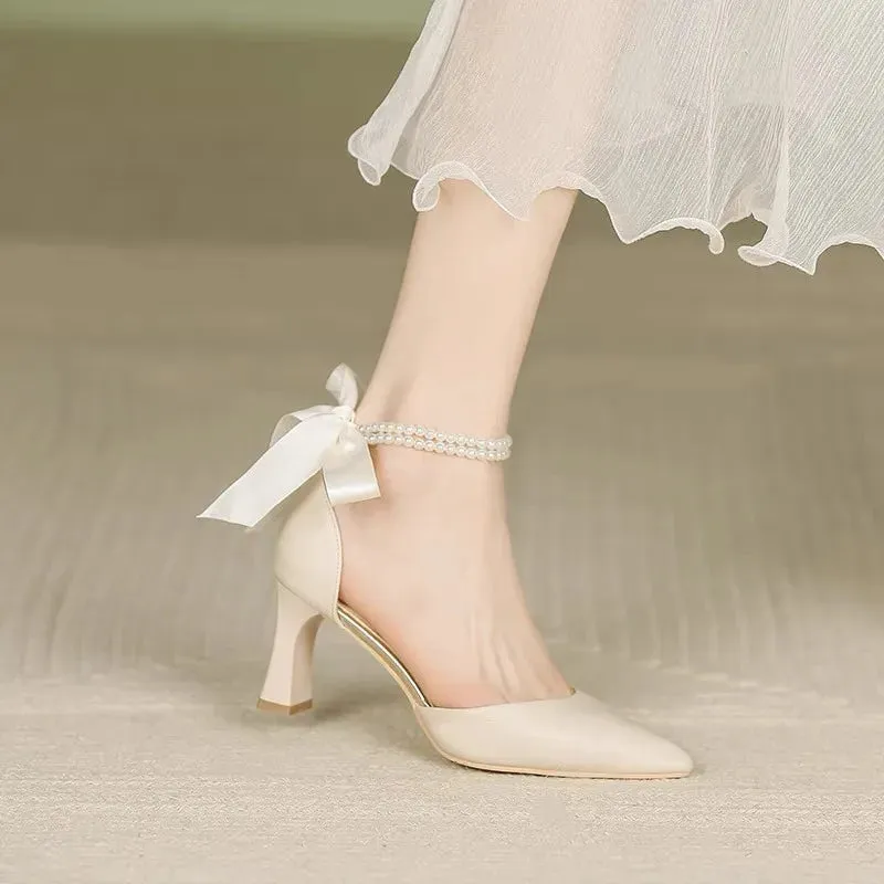 VougeVamp Luxury Pearl Rhinestone Wedding Shoes – Pointed Toe High Heels for Brides, Parties & Special Occasions