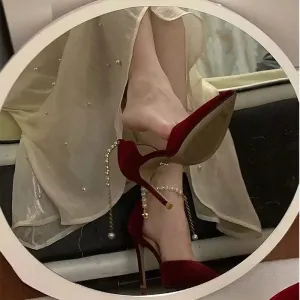 VougeVamp Pointed Toe High Heel Bridal Shoes – Elegant Metal Buckle Strap Stilettos for Weddings & Special Occasions