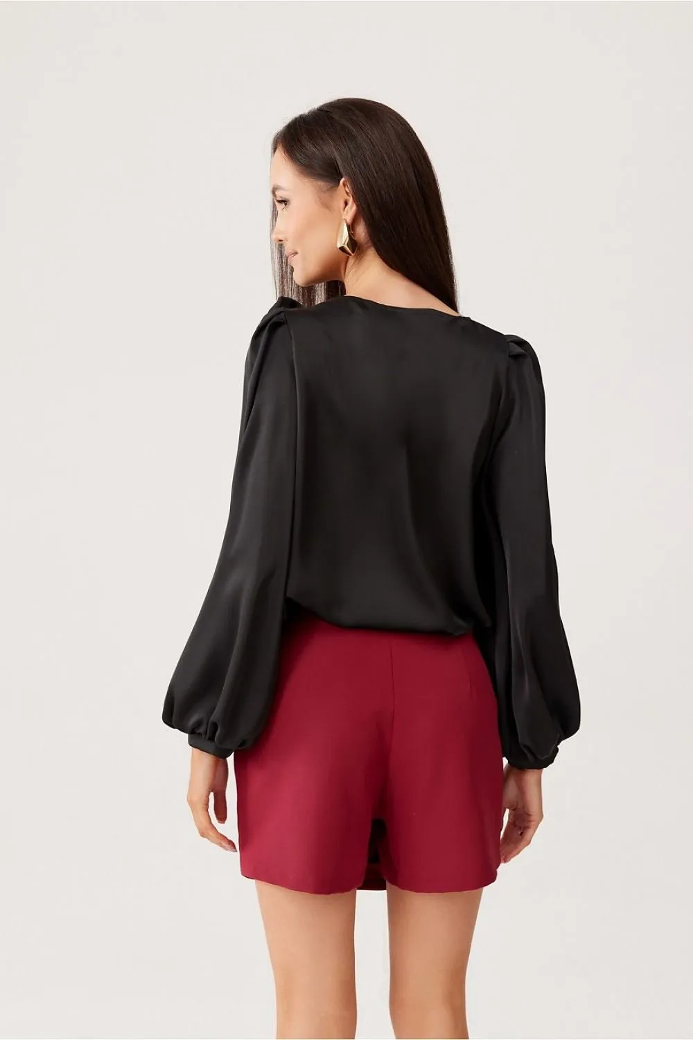 Wide puffy long sleeves satin formal blouse