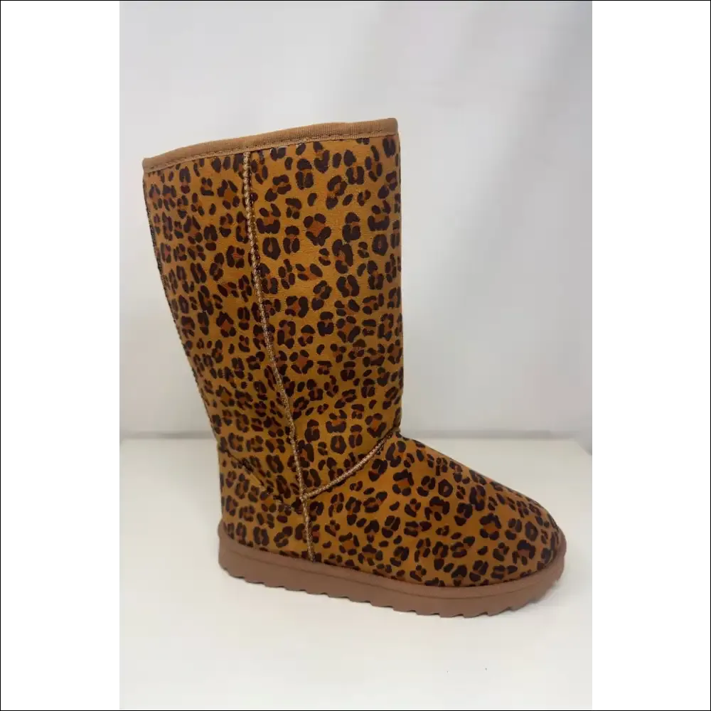 WILD DIVA Leopard Suede Round Toe Boots