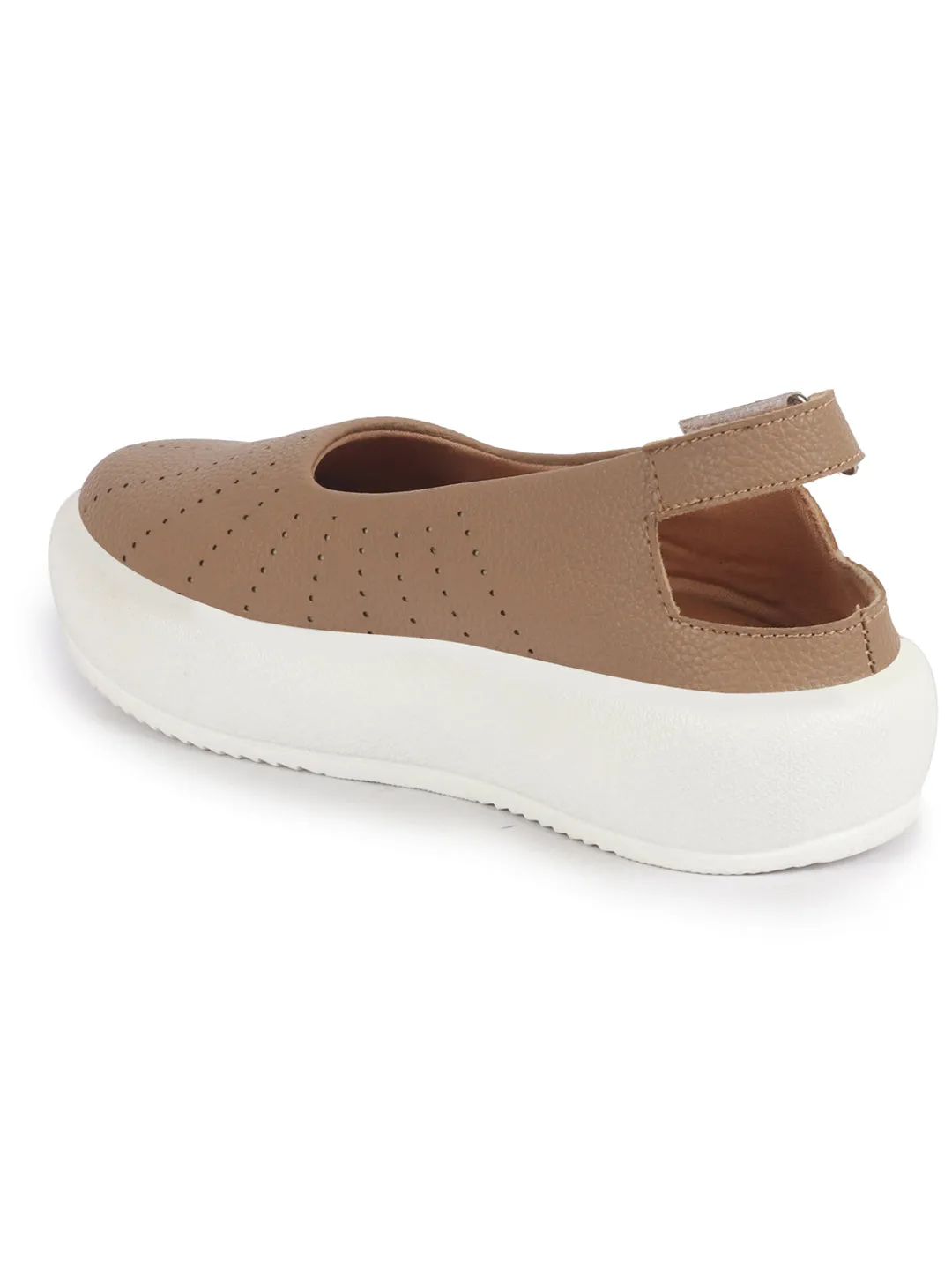 Women Chikku Breathable Lazer Cut Design With Backstrap Height Enhancer Hook And Loop Slip On Shoes | Slingback Casual Platform Sandals| Cusioned Insole