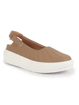 Women Chikku Breathable Lazer Cut Design With Backstrap Height Enhancer Hook And Loop Slip On Shoes | Slingback Casual Platform Sandals| Cusioned Insole