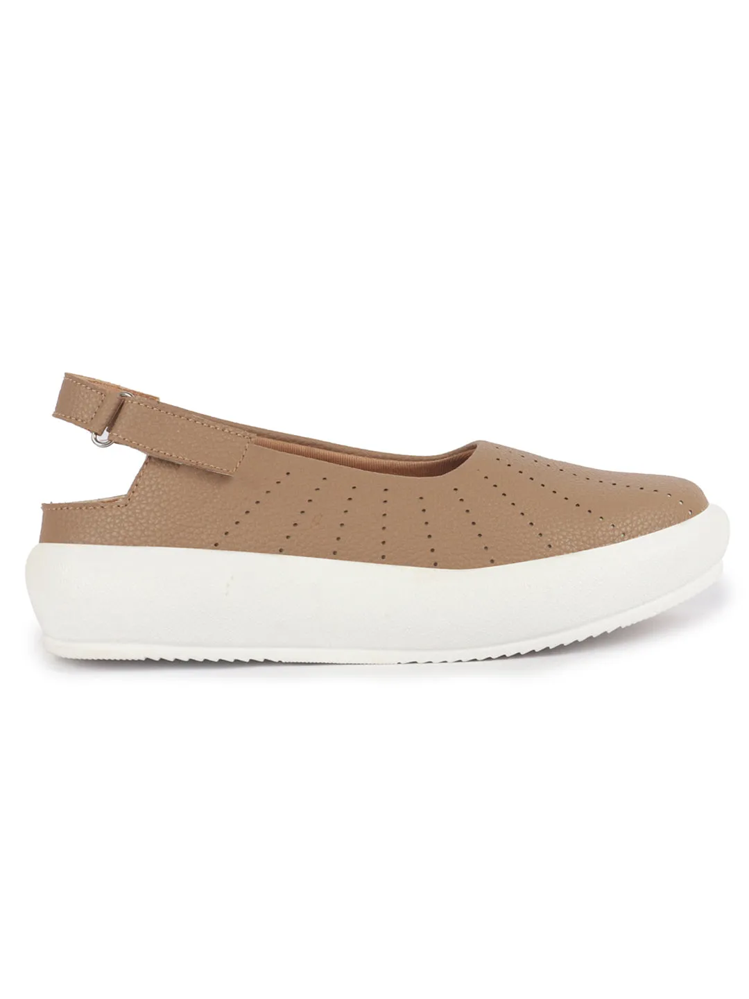 Women Chikku Breathable Lazer Cut Design With Backstrap Height Enhancer Hook And Loop Slip On Shoes | Slingback Casual Platform Sandals| Cusioned Insole