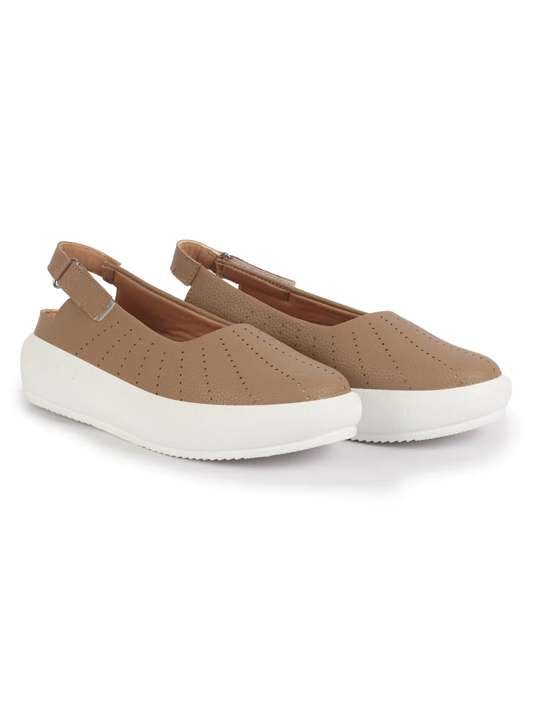 Women Chikku Breathable Lazer Cut Design With Backstrap Height Enhancer Hook And Loop Slip On Shoes | Slingback Casual Platform Sandals| Cusioned Insole