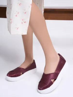 Women Maroon Height Enhancer Lightweight Classic Breathable Slip On Sneaker Shoe|Memory Cushion Insole|Comfortable Anti Skid Sole