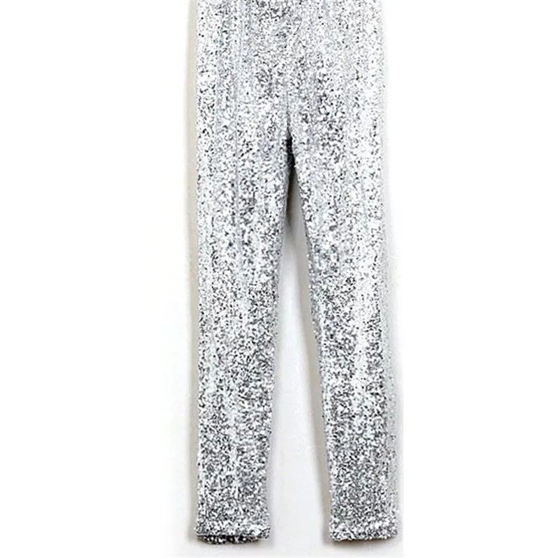 Women Sequins Leggings Skinny Stretchy Slim Paillette Pencil Pants