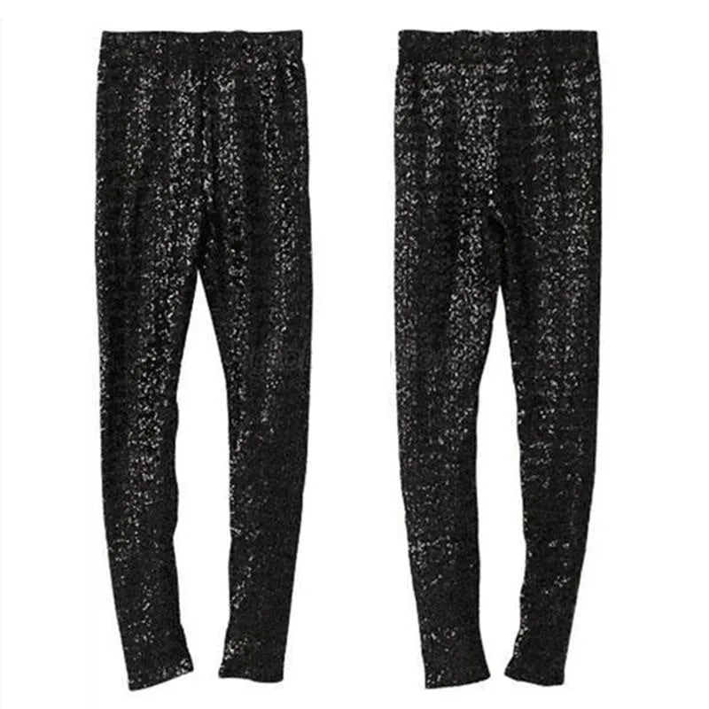 Women Sequins Leggings Skinny Stretchy Slim Paillette Pencil Pants