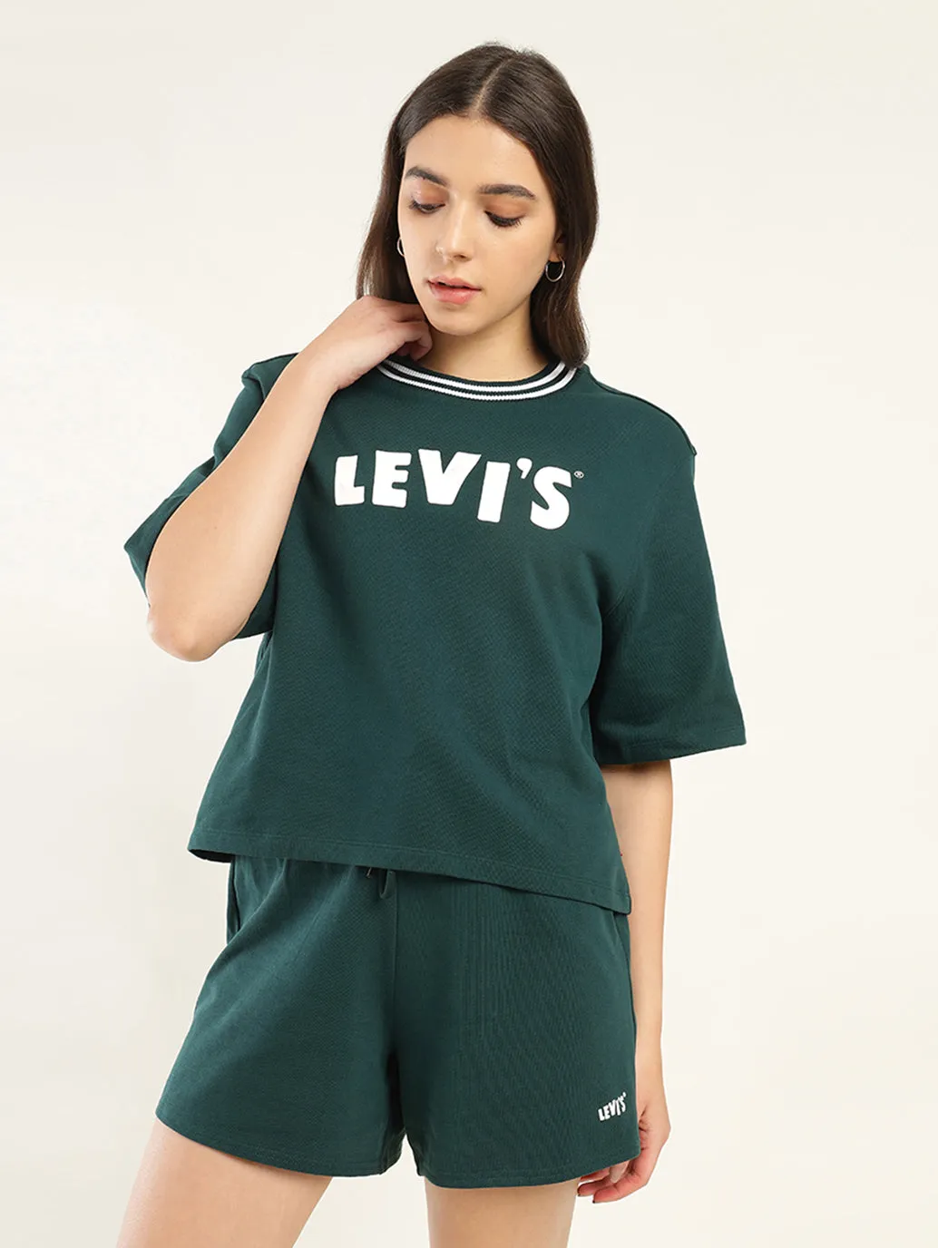 Women's Brand Logo Green Crew Neck Co-ord Set