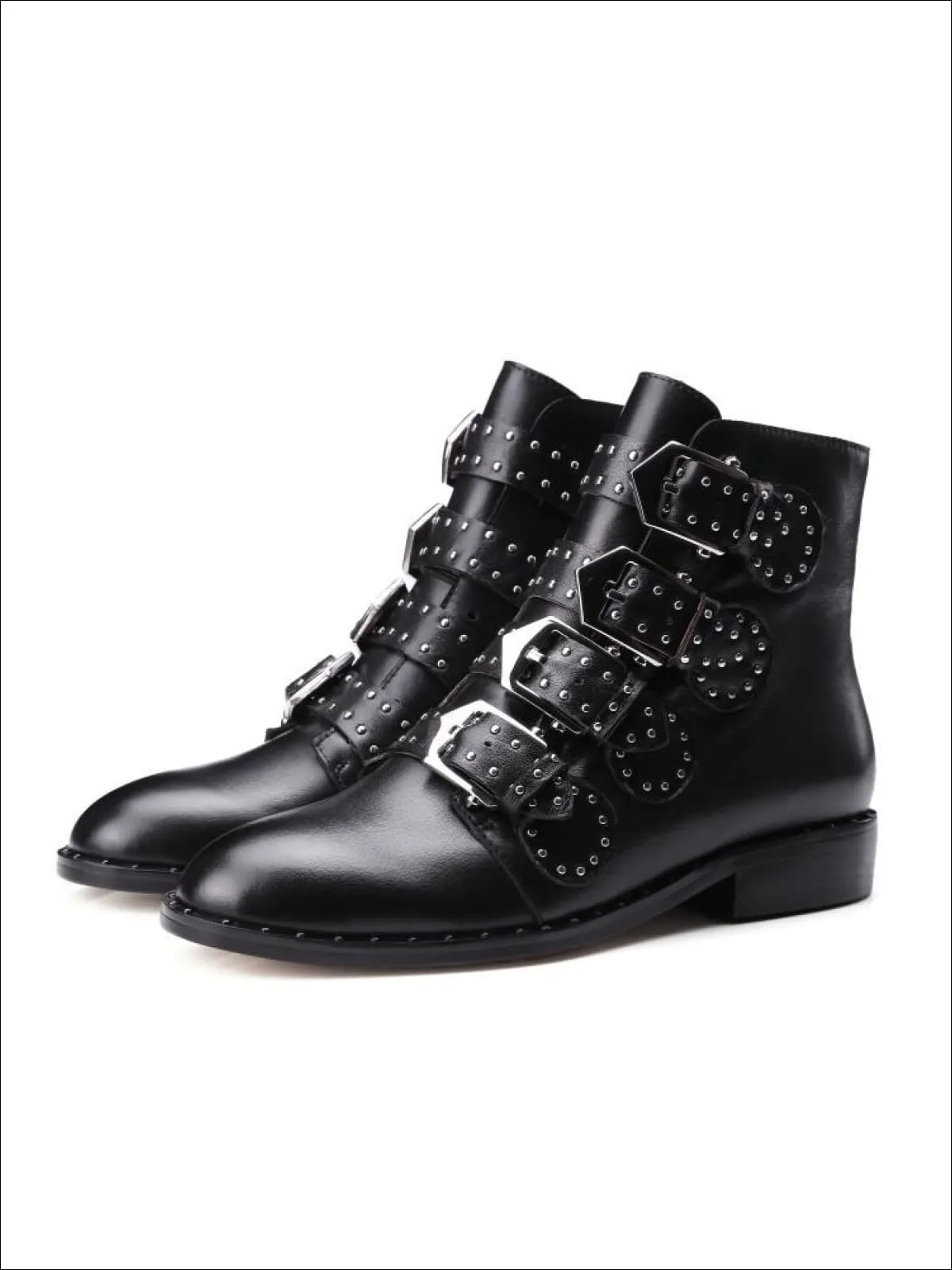 Women's Modern Synthetic Leather Rivet Ankle Boots By Liv and Mia