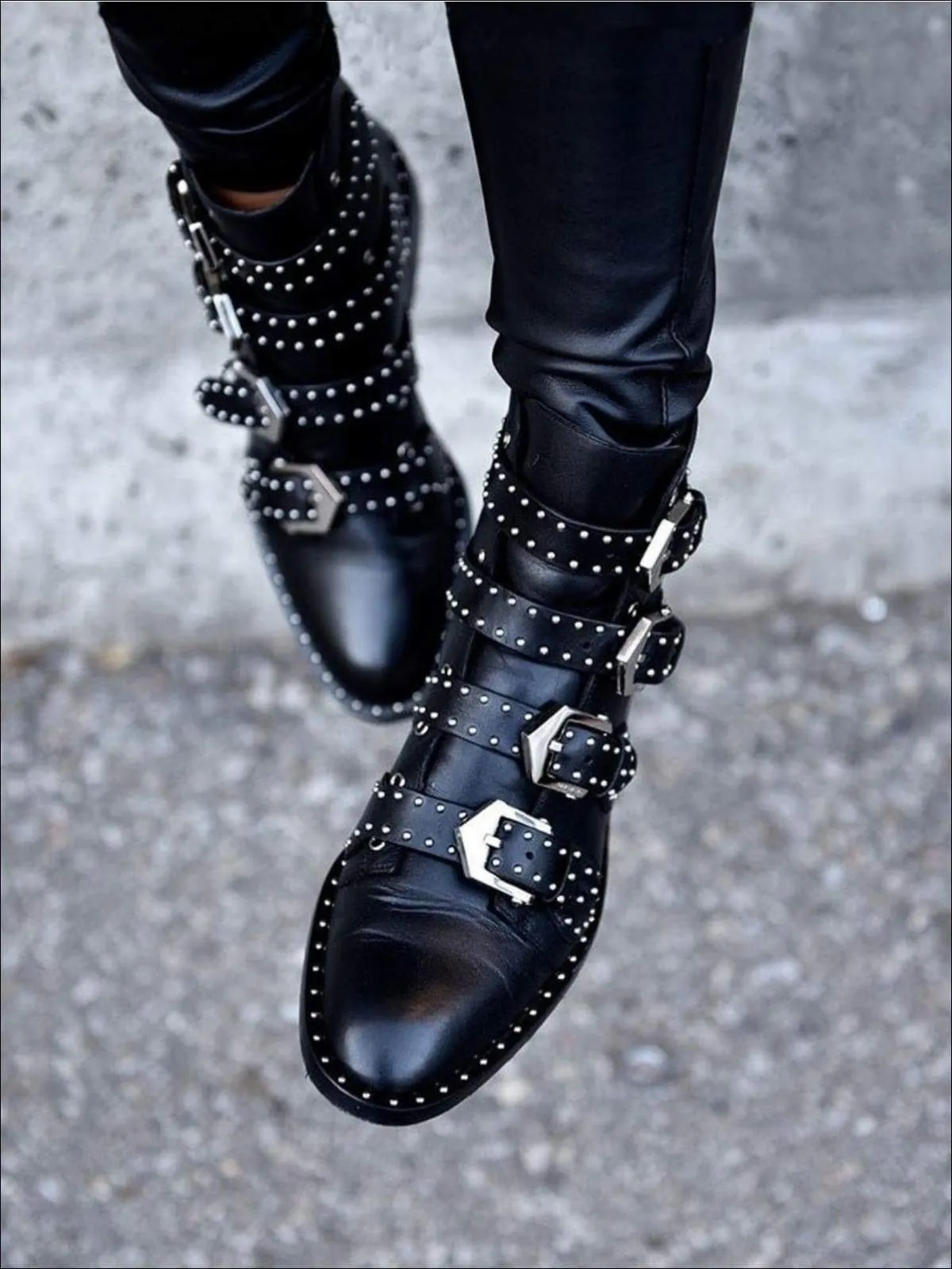 Women's Modern Synthetic Leather Rivet Ankle Boots By Liv and Mia