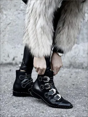Women's Modern Synthetic Leather Rivet Ankle Boots By Liv and Mia