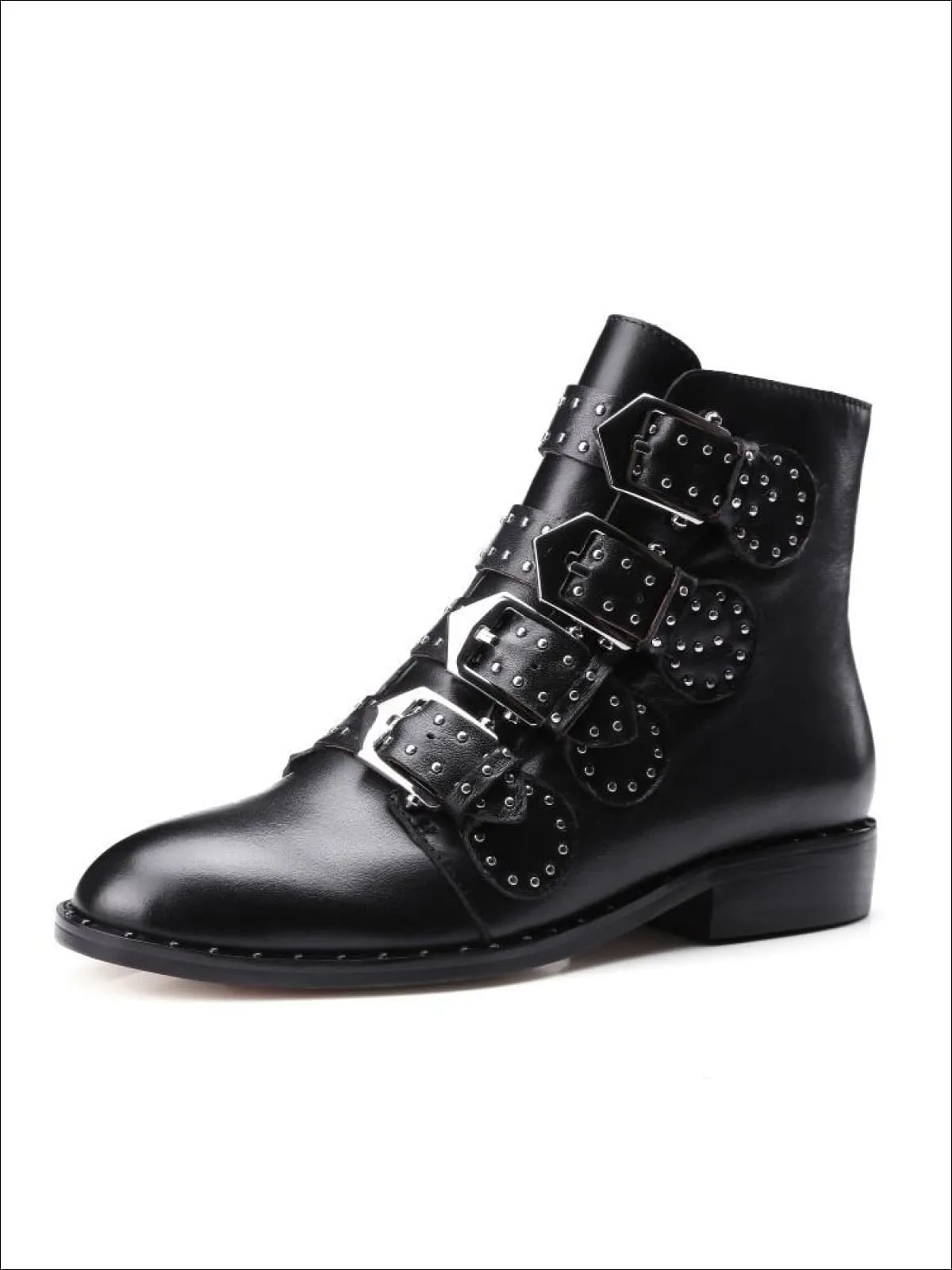 Women's Modern Synthetic Leather Rivet Ankle Boots By Liv and Mia