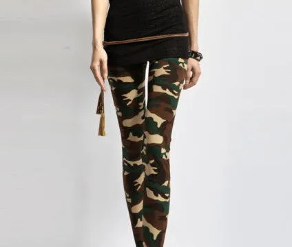 Women's Sexy Army Green Camouflage Printed Elastic Slim Pants Leggings Trousers