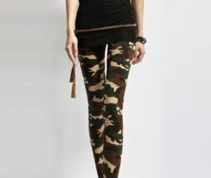 Women's Sexy Army Green Camouflage Printed Elastic Slim Pants Leggings Trousers
