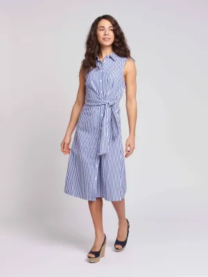 Womens Stripe Tie Waist Shirt Dress in Regatta Blue