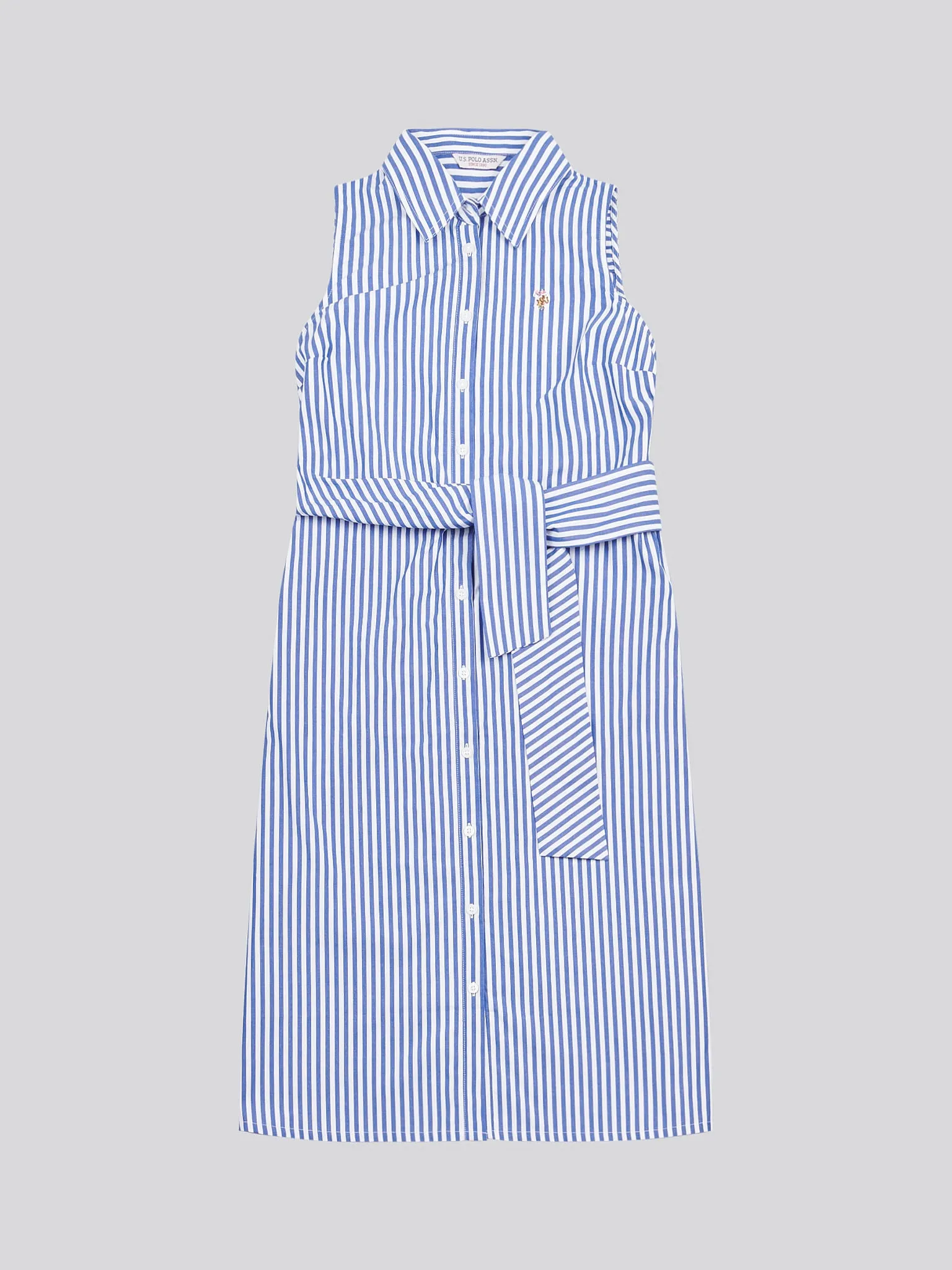 Womens Stripe Tie Waist Shirt Dress in Regatta Blue