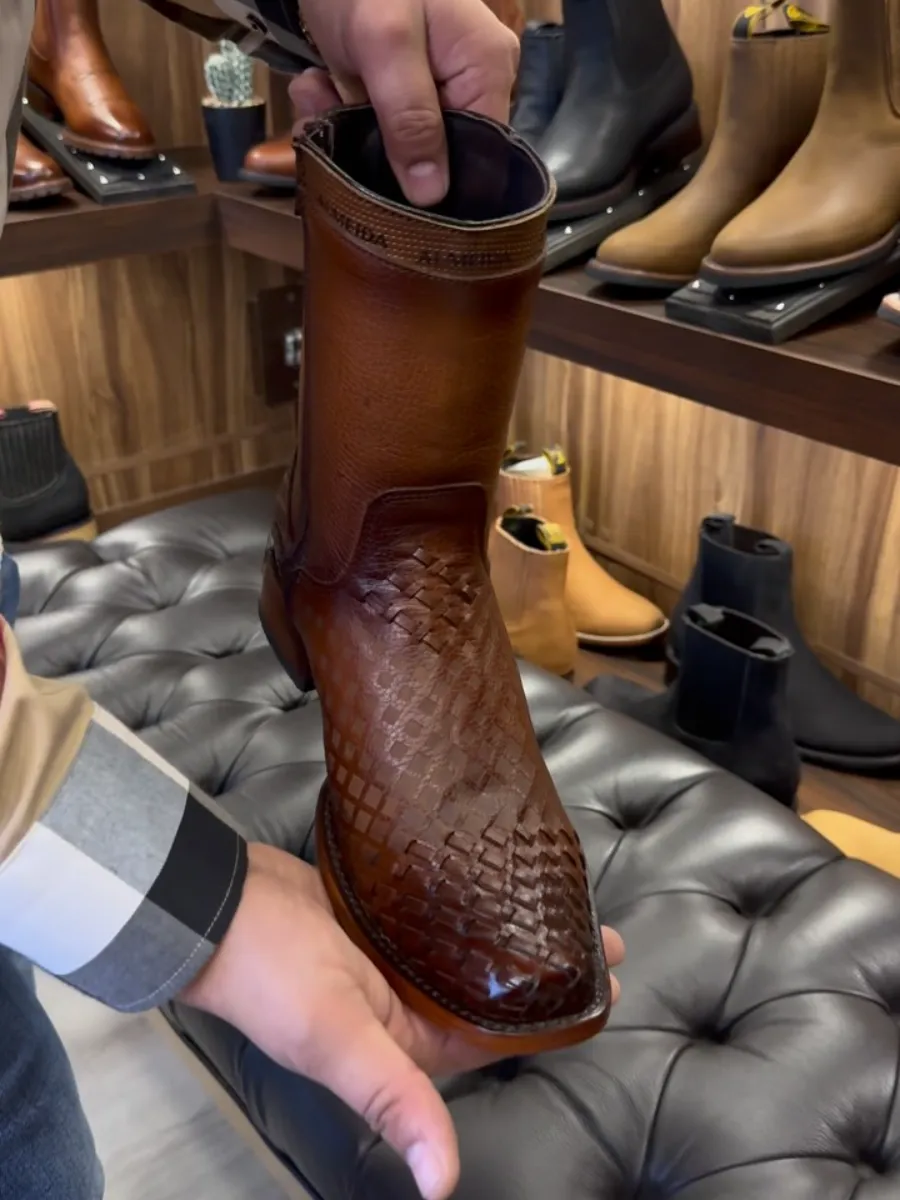Woven Leather Boots