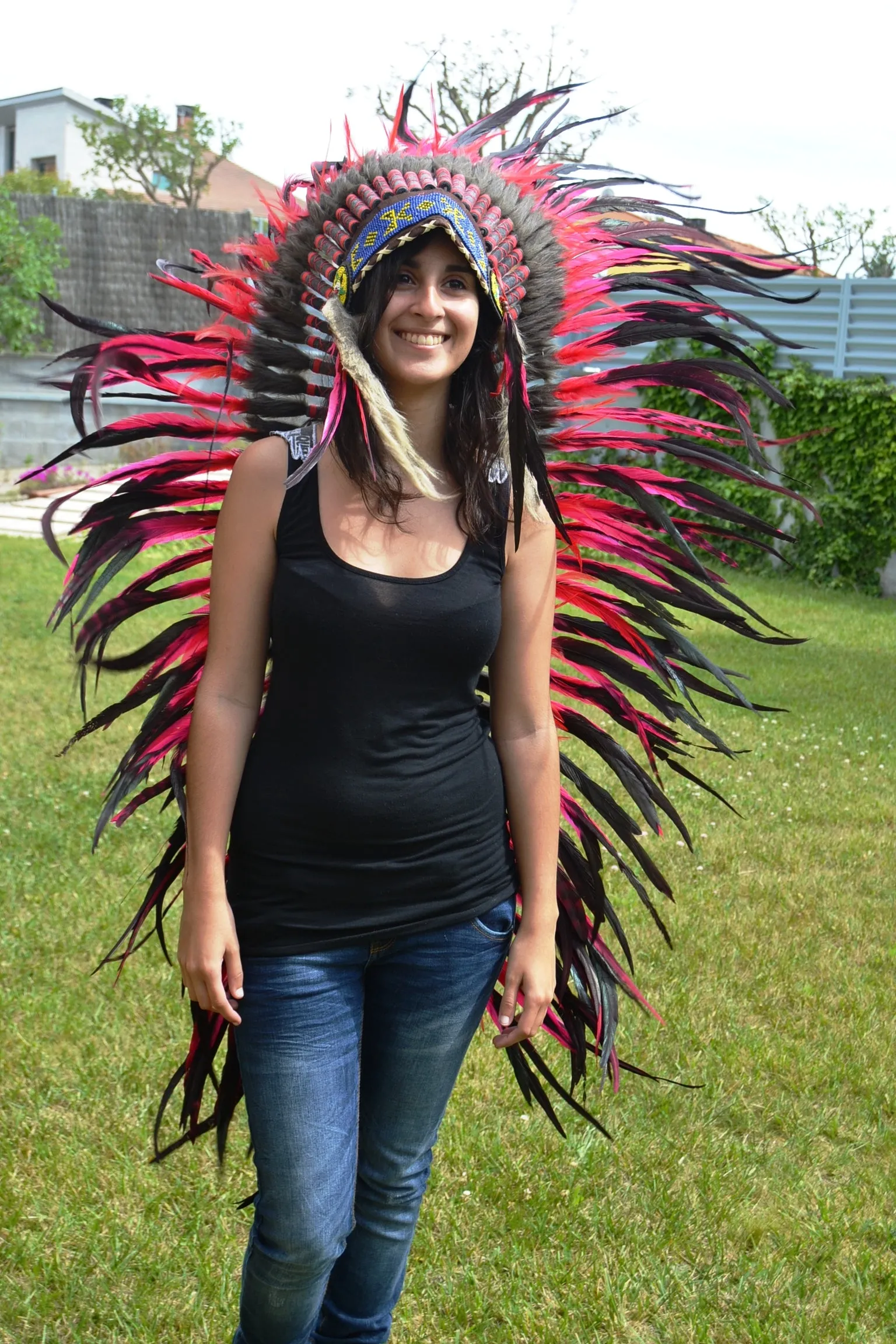 Z15 . Extra Large Red Feather Headdress.